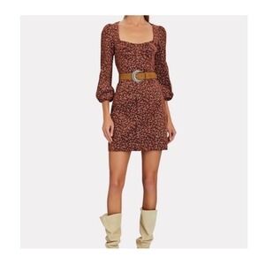 VERONICA BEARD Floral Mini Ranja Large Long Sleeve Dress Puff Sleeve in Brown‎
